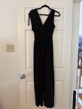 Black V-Neck Smocked Waist Jumpsuit